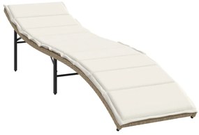 bézs polyrattan napozóágy párnával 55x199x50 cm