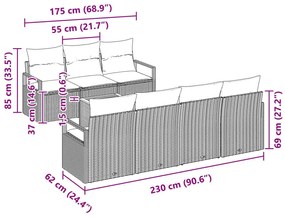 8 Darabos Kert Nappali Szett Párnákkal Szürke Poli Rattan Akácia, 2-Személyes Kert Nappali Párnákkal Szürke Poli Rattan