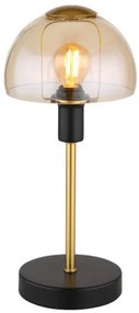 Globo 21914A Asztali lámpa fém fekete matt, fém arany színű csiszolt, borostyán színű üveg búra, fekete PVC kábel, érintő kapcsoló, ø: 150mm, M: 320mm, kábel hossza 1500mm, 1x E14 25W 230V izzó nélkül