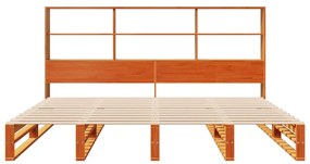 viaszbarna tömör fa könyvespolcos ágy matrac nélkül 200 x 200cm