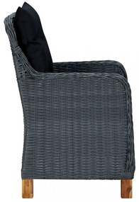 2 db sötétszürke polyrattan kerti szék párnával