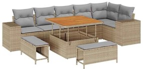 vidaXL Kerti Kanapé Szett 9 pcs Bézs polirattan