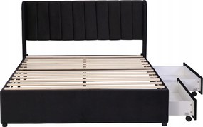 Kárpitozott ágy 140x200cm franciaágy 2 fiókkal, fekete szín