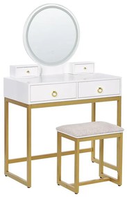 Fehér és arany fésülködőasztal LED-es tükörrel AUXON Beliani