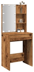 Antik fa színű LED-es fésülködőasztal 60 x 40 x 140 cm