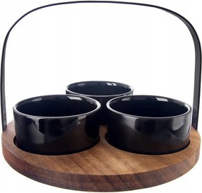 3 db-os tálka szett fa tálcán 130 ml Black