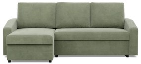 Zeus sarokkanapé, 2 ágyneműtartóval, döntött kartámasz, kordbársony, univerzális oldal, bonell töltet, zöld