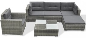 vidaXL 6-részes szürke polyrattan kerti bútorszett párnákkal