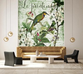 Gario Fotótapéta Madár egy ágon levelek zöld háttéren - Andrea Haase Anyag: Vlies, Méret: 200 x 280 cm
