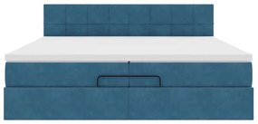 vidaXL Ottomán ágykeret matraccal sötétkék 200x200 cm bársony
