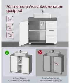 Mosdó alatti szekrény, fürdőszobai szekrény 30 × 70 × 64 cm，fehér–szürke