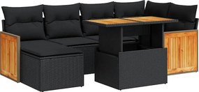 vidaXL 7 részes fekete polyrattan akácfa kerti ülőgarnitúra párnával