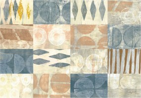 Fotótapéta Retro Absztrakt Geometria Kék Barna Sárga Vinyl 254x184 +ragasztó