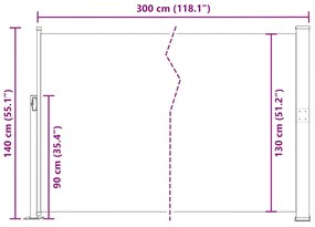 piros behúzható oldalsó napellenző 140 x 300 cm