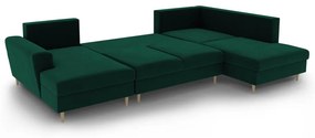 Zöld bársony kinyitható tárolóhelyes sarokkanapé (jobb oldali-U alakú) Kyoto – Cosmopolitan Design