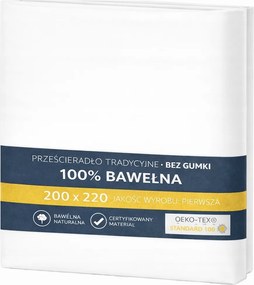 Hagyományos lepedő 100% Pamut gumi nélküli200x220 Fehér Szín