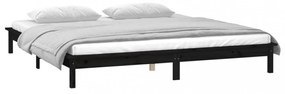 fekete tömör fa ágykeret LED-világítással 200 x 200 cm