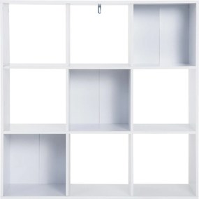 HOMCOM Fehér Könyvespolc Otthonra és Irodába, Modern Dizájnú Polc 9 Rekesszel, 91x29,5x91cm | Aosom