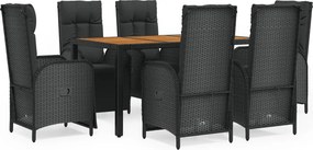 vidaXL 7 részes fekete polyrattan kerti étkezőgarnitúra párnával