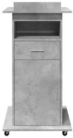betonszürke szerelt fa állópult kerékkel és fiókkal 55x55x107cm