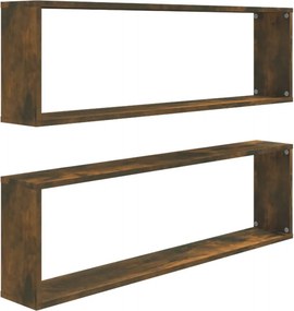 vidaXL 2 db füstös tölgy színű szerelt fa fali kockapolc 100x15x30 cm