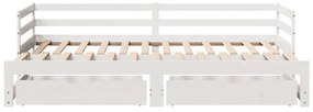 fehér kihúzható heverő fiókokkal matrac nélkül 80 x 200 cm