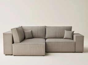 Bézs kordbársony kinyitható-tárolóhelyes sarokkanapé (bal oldali-L alakú) Tonga – Maison de Rêve