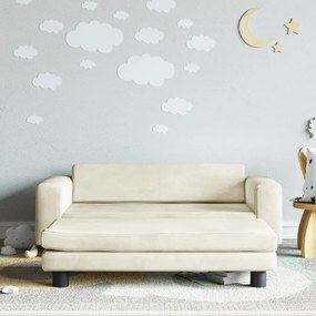 krémszínű gyerek bársonykanapé lábzsámollyal 100x50x30 cm