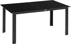 Outsunny 150 x 90 cm Vízálló Alumínium Kerti Asztal Üveg Asztallappal, Büfé Asztal, Kemping Asztal 6 Személynek, Kültéri Étkező Asztal Kerthez, Terasz