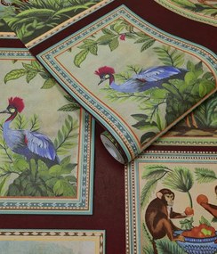 Holden Decor Wanderlust Menagerie bordó-lila állatos vlies tapéta – 92012
