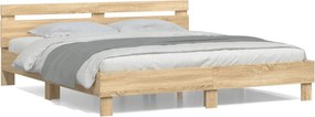 vidaXL sonoma tölgy színű szerelt fa ágykeret fejtámlával 160x200 cm
