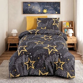 Star fekete pamut ágyneműhuzat 200x140cm+90x70cm TiaHome