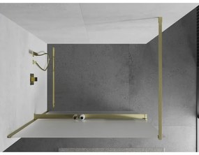 Mexen Kioto+, Walk-In zuhany paraván polccal és akasztóval 110 x 200 cm, 8 mm-es matt üveg, arany matt profil, 800-110-121-55-30