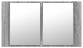 szürke sonoma akril LED-es tükrös fürdőszobaszekrény 80x12x45cm