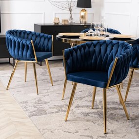 Elegáns Sötétkék Bársony Étkezőszék Arany Lábbal. CAPI