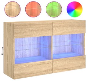 sonoma tölgy színű fali TV-szekrény LED-del 98,5x30x60,5 cm