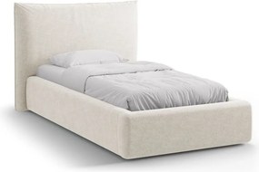 Krémszínű kárpitozott ágyneműtartós egyszemélyes ágy ágyráccsal 90x200 cm Kaelle – Micadoni
