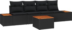 vidaXL Kerti Kanapé Szett párnával tárolóval 5 pcs Fekete Poli rattan