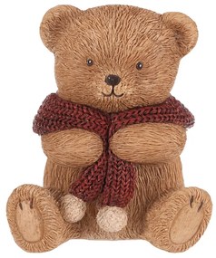 Medve piros sállal dekoráció, polirezín, 10 cm