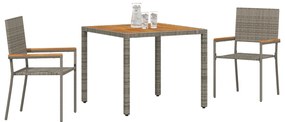 Kert étkező szett 3 pcs Szürke 90 x 90 x 75 cm polirattan