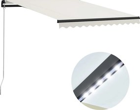 vidaXL krémszínű kézzel kihúzható LED-es napellenző 300 x 250 cm