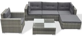 6 részes szürke polyrattan kerti ülőgarnitúra párnákkal