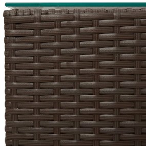 barna polyrattan kisasztal üveg asztallappal 35 x 35 x 52 cm