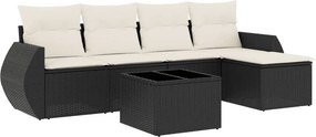 vidaXL 6 részes fekete polyrattan kerti ülőgarnitúra párnákkal