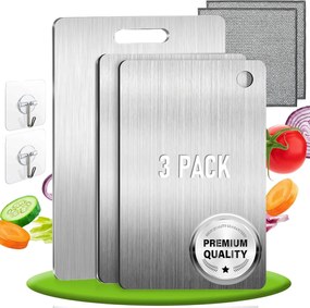 3x Vágódeszka Titán Rozsdamentes Acél Vágódeszka