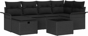 vidaXL Kerti Kanapé Szett párnával tárolóval 7 pcs Fekete polirattan