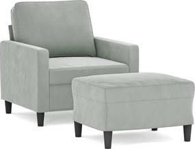vidaXL világosszürke bársony kanapéfotel lábtartóval 60 cm