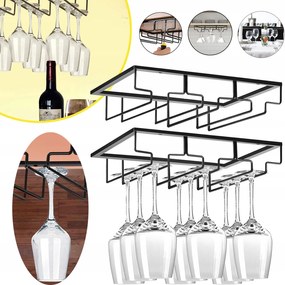 2x Borospohár Tartó Állvány, Szekrény Alatti Tartó 18 Borospohárhoz