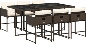 vidaXL 7 részes barna polyrattan kerti étkezőgarnitúra párnával