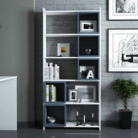 Box könyvespolc, fehér-kék, 80 cm